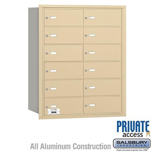 Salsbury 4B+ Horizontal Mailbox - 12 B Doors - Sandstone - Rear Loading - Private Access