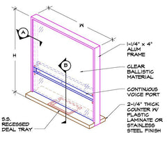 Bullet Guard Bullet Proof Transaction Window w/ deal tray and Voice Port  24" W x 36" H