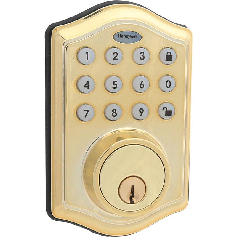 Honeywell 8712009 Electronic Deadbolt Door Lock with Keypad in Polished Brass