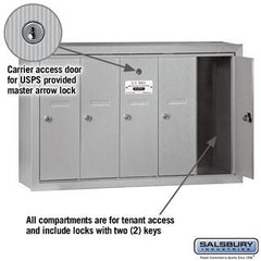 Salsbury 4B Vertical Mailbox - 5 Doors - Surface Mounted - USPS Access