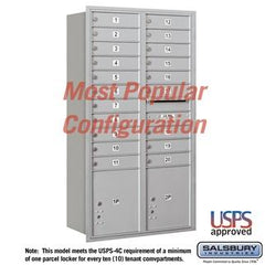 Salsbury Recessed Mounted 4C Horizontal Mailbox - Maximum Height Unit (56 3/4 Inches) - Double Column - 20 MB1 Doors / 2 PL4.5's - Rear Loading - USPS Access